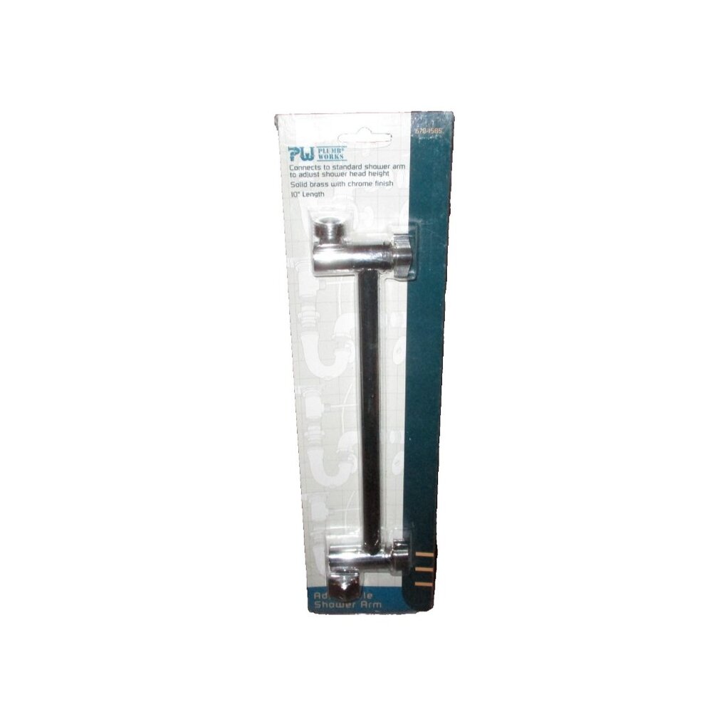 Plum Works 10” Adjustable Shower Arm 1/2" With Flange  Solid Brass Chrome Finish